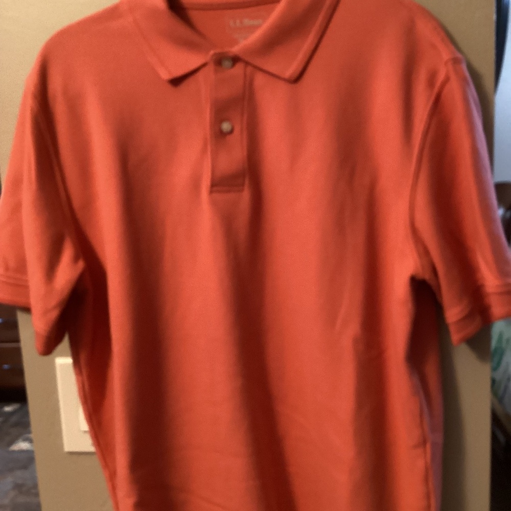 LL Bean  Polo Shirt Mens Medium Regular Traditional Fit  Short Sleeve  Orange